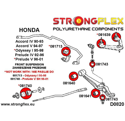 SILENTBLOCK Honda Prelude V Sh 96-01 KIT DE CASQUILLO DE ENLACE DE BARRA ESTABILIZADORA DELANTERA STRONGFLEX 4 Unidades