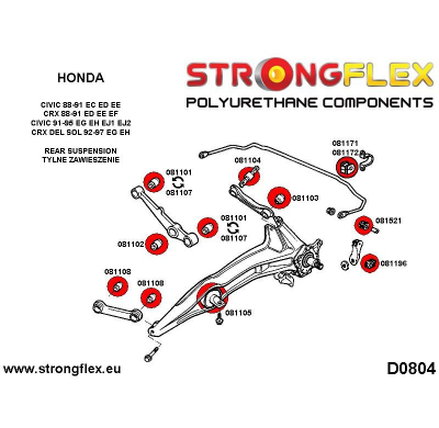 SILENTBLOCK Honda Crx Crx Del Sol 92-97 KIT DE 2 PIEZAS DE CASQUILLO BARRA ESTABILIZADORA TRASERA STRONGFLEX 13MM.