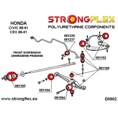 SILENTBLOCK Honda Crx 88-91 Todos modelos KIT 4 PIEZAS DE BARRA DE UNIÓN DELANTERA STRONGFLEX AL CASQUILLO DEL CHASIS.