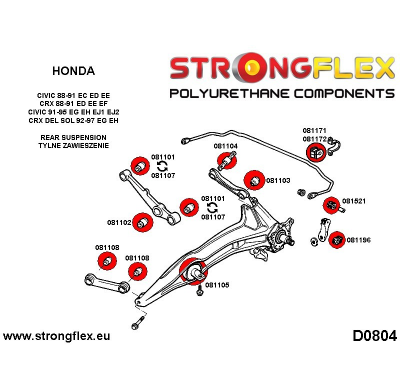 SILENTBLOCK Honda Crx Crx Del Sol 92-97 FUERTE FLEX BRAZO EXTERIOR A BUJE DE BUJE Y BUJE DE BRAZO DE RIEL INTERIOR 31MM KIT SPOR