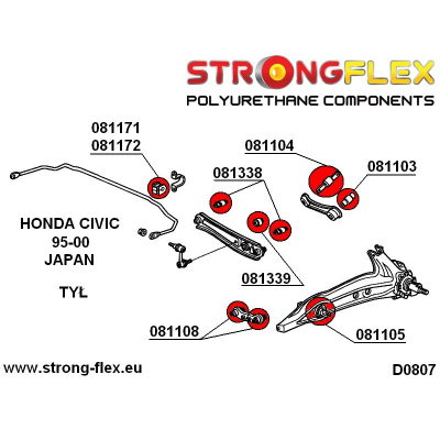 SILENTBLOCK Honda Civic Vi 95-00 Japan Ej, Ek, Em1 STRONGFLEX KIT DE CASQUILLOS DE SUSPENSIÓN TRASERA SIN CASQUILLO DE MONTAJE D