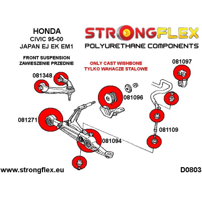 SILENTBLOCK Honda Civic Vi 95-00 Japan Ej, Ek, Em1 KIT CASQUILLOS DE SUSPENSIÓN DELANTERA STRONGFLEX SPORT