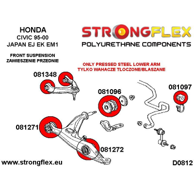 SILENTBLOCK Honda Civic Vi 95-00 Japan Ej, Ek, Em1 KIT CASQUILLOS DE SUSPENSIÓN DELANTERA STRONGFLEX SPORT