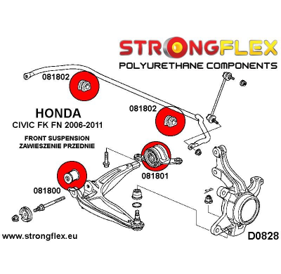 SILENTBLOCK Honda Civic Viii 06-11 Fk Fn Type R KIT BUJE TRASERO BRAZO INFERIOR DELANTERO STRONGFLEX SPORT 2 Unidades