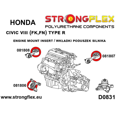 SILENTBLOCK Honda Civic Viii 06-11 Fk Fn Type R INSERTO DE SOPORTE DE MOTOR FLEXIBLE RESISTENTE: DELANTERO SPORT