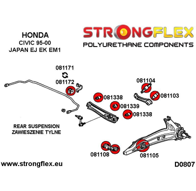 SILENTBLOCK Honda Civic Vi 95-00 Japan Ej, Ek, Em1 STRONGFLEX BRAZO EXTERIOR A BUJE DE BUJE Y BUJE DE BRAZO DE RIEL INTERNO SPOR