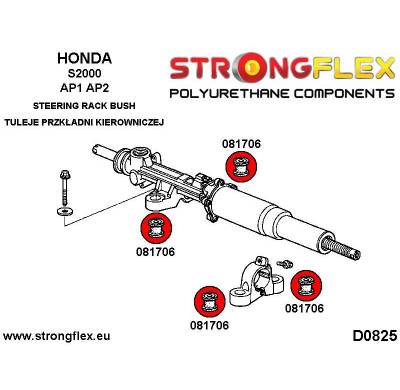 SILENTBLOCK Honda S2000 Ap2 04-09 KIT DE CASQUILLO DE MONTAJE DE CREMALLERA DE DIRECCIÓN STRONGFLEX SPORT 4 Unidades