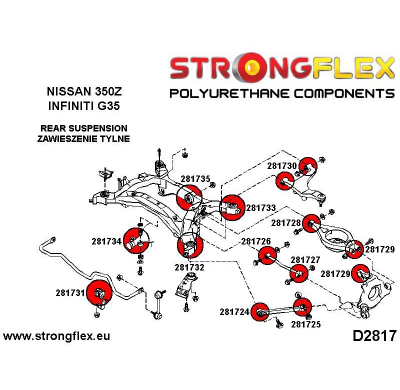 SILENTBLOCK Nissan 370Z Z34 09- Todos modelos KIT DE BUJE TRASERO DE BRAZO DE ARRASTRE TRASERO STRONGFLEX SPORT 2 Unidades