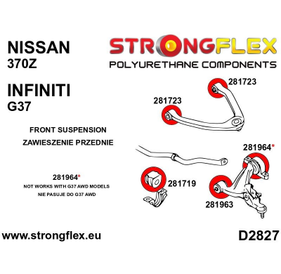 SILENTBLOCK Nissan 370Z Z34 09- Todos modelos BRAZO INFERIOR DELANTERO STRONGFLEX - KIT DE CASQUILLOS TRASEROS 2 Unidades