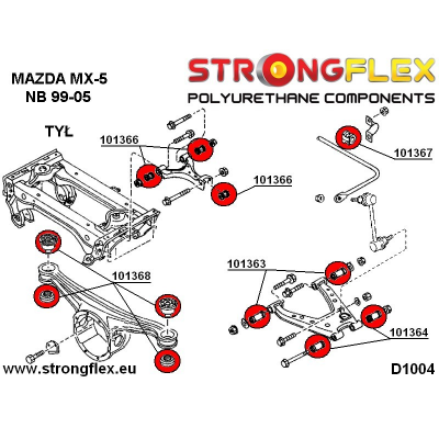 SILENTBLOCK Mazda Mx-5 / Miata Nb 99-05 KIT CASQUILLOS DE POLIURETANO SUSPENSIÓN TRASERA STRONGFLEX SPORT