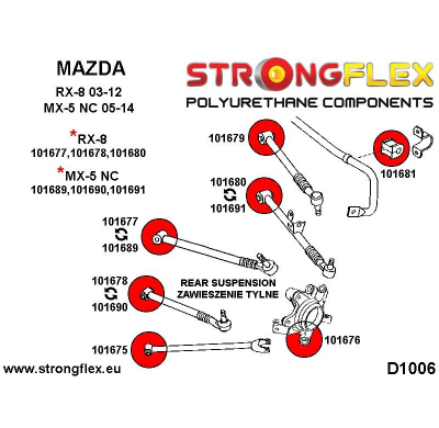 SILENTBLOCK Mazda Mx-5 / Miata Nc 05-14 STRONGFLEX REAR SUPERIOR - KIT DE CASQUILLOS DE BRAZO DELANTERO 2 Unidades