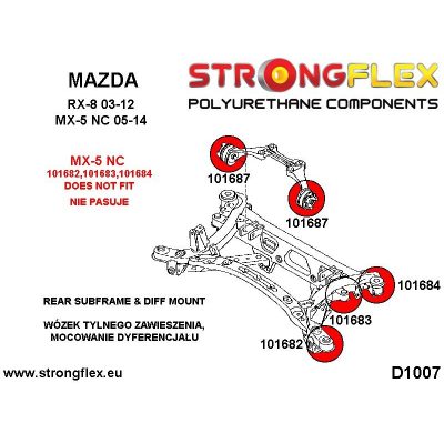 SILENTBLOCK Mazda Rx-8 Todos modelos JUEGO DE CASQUILLOS DE SOPORTE DE DIFERENCIAL TRASERO STRONGFLEX SPORT 2 Unidades