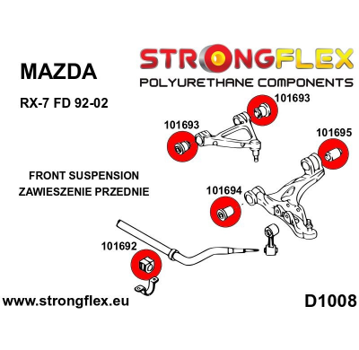 SILENTBLOCK Mazda Rx-7 Rx-7 Fd 92-02 CASQUILLO DE BRAZO SUPERIOR DELANTERO STRONGFLEX SPORT KIT 4 Unidades