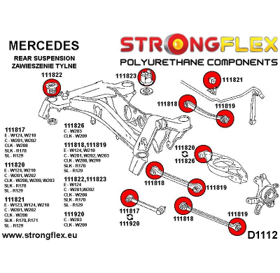 SILENTBLOCK Mercedes W201 (190) Todos modelos BRAZO DE CONTROL TRASERO STRONGFLEX - CASQUILLO EXTERIOR SPORT KIT 6PCS.