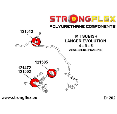 SILENTBLOCK Mitsubishi Lancer Evolution Vii - Viii - Ix CASQUILLO DELANTERO DE HORQUILLA DELANTERA STRONGFLEX 14MM SPORT KIT 2 U