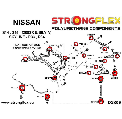 SILENTBLOCK Nissan Skyline R34 97-02 CASQUILLO DE BRAZO TRASERO STRONGFLEX SPORT KIT 8PCS.