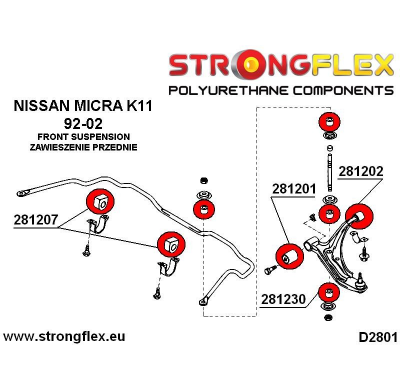 SILENTBLOCK Nissan Sunny / Pulsar / Sentra / Sabre N14 Gti-R 90-95 KIT DE CASQUILLOS DE BARRA ESTABILIZADORA DELANTERA STRONGFLE