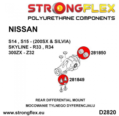 SILENTBLOCK Nissan Skyline R34 97-02 SOPORTE DE DIFERENCIAL TRASERO STRONGFLEX - KIT SPORT DE CASQUILLO TRASERO 2 Unidades