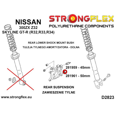 SILENTBLOCK Nissan Skyline R34 97-02 CASQUILLO DE MONTAJE AMORTIGUADOR INFERIOR TRASERO STRONGFLEX 45MM SPORT KIT 2 Unidades