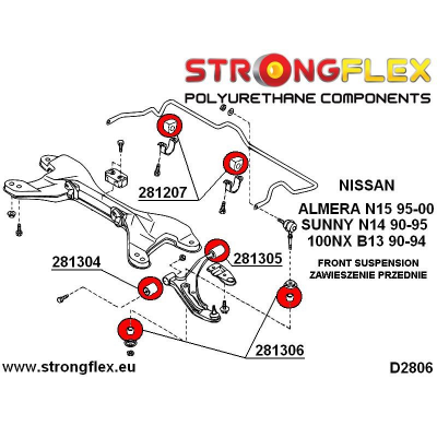 SILENTBLOCK Nissan Sunny / Pulsar / Sentra / Sabre N14 90-95 STRONGFLEX SET DE SUSPENSIÓN DELANTERA DE POLIURETANO