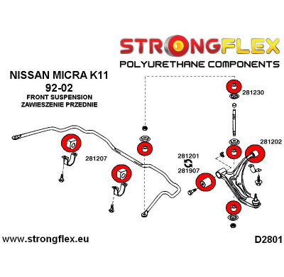 SILENTBLOCK Nissan Micra K11 92-02 CASQUILLO DELANTERO DE HORQUILLA DELANTERA STRONGFLEX 28,5MM KIT 2 Unidades