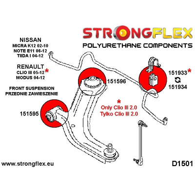 SILENTBLOCK Renault Modus 04-12 Todos modelos KIT DE BUJE DELANTERO DE HORQUILLA DELANTERA STRONGFLEX SPORT 2 Unidades