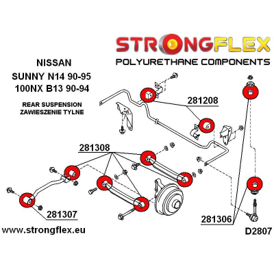 SILENTBLOCK Nissan Sunny / Pulsar / Sentra / Sabre N14 90-95 STRONGFLEX BRAZO EXTERIOR A BUJE DE BUJE Y BUJE DE BRAZO DE RIEL IN