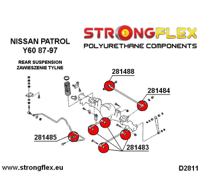 SILENTBLOCK Nissan Patrol Y61 97-10 KIT DE BUJES SUPERIOR / INFERIOR DE BRAZO DE ARRASTRE STRONGFLEX 8 PIEZAS.