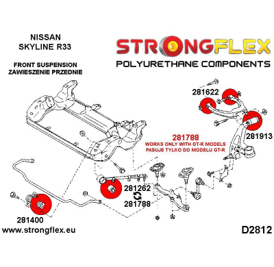 SILENTBLOCK Nissan Skyline R34 97-02 BRAZO DE RADIO INFERIOR DELANTERO FLEXIBLE FUERTE AL CASQUILLO DEL CHASIS GT-R SPORT KIT 2