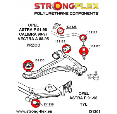 SILENTBLOCK Opel Astra F 91-98 KIT DE CASQUILLOS DE SUBCHASIS TRASERO STRONGFLEX SPORT 2 Unidades