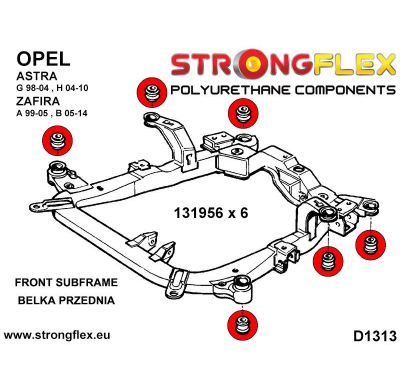 SILENTBLOCK Opel Zafira Zafira B 05-14 KIT DE CASQUILLOS DE BASTIDOR AUXILIAR DELANTERO STRONGFLEX 6PCS.