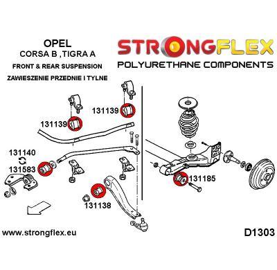 SILENTBLOCK Opel Tigra Tigra A KIT DE CASQUILLO DE VARILLA STRONGFLEX REACTION 4 PIEZAS.