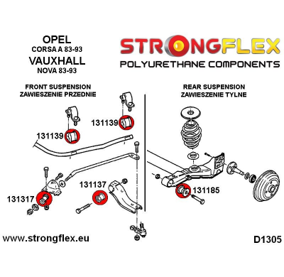 SILENTBLOCK Opel Corsa A 83-93 BARRA DE UNIÓN DELANTERA STRONGFLEX AL CASQUILLO DEL CHASIS KIT SPORT 2 Unidades