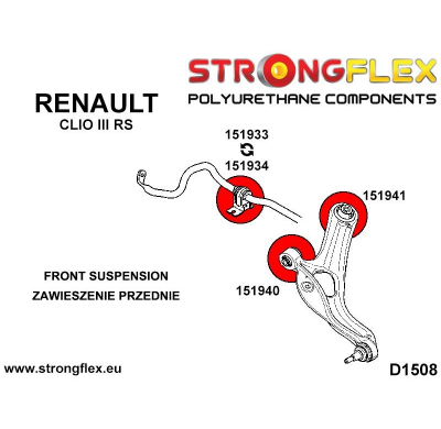 SILENTBLOCK Renault Clio Clio Iii Rs 05-12 BRAZO DE CONTROL STRONGFLEX FRONT - KIT DE CASQUILLO DELANTERO SPORT 2 Unidades