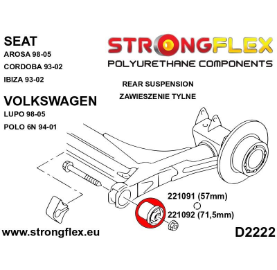 SILENTBLOCK Volkswagen Polo Polo Iii 94-01 6N CASQUILLO DE VIGA TRASERA STRONGFLEX 57MM SPORT KIT 2 Unidades