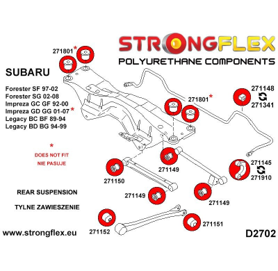 SILENTBLOCK Subaru Legacy/Outback Legacy/Outback Bd Bg 94-99 JUEGO DE CASQUILLOS DE BARRA ESTABILIZADORA TRASERA STRONGFLEX 2 Un