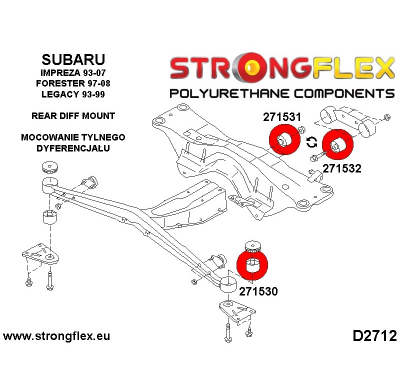 SILENTBLOCK Subaru Legacy/Outback Legacy/Outback Bd Bg 94-99 KIT DE CASQUILLO DE MONTAJE DE DIFERENCIAL TRASERO STRONGFLEX 2 Uni