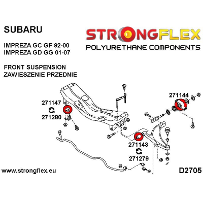 SILENTBLOCK Subaru Impreza Impreza Gd Gg 01-07 KIT DE BUJE DELANTERO DE HORQUILLA DELANTERA STRONGFLEX SPORT 2 Unidades