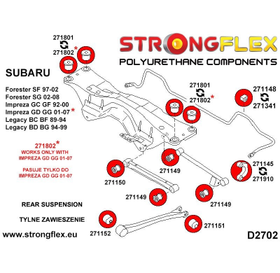 SILENTBLOCK Subaru Impreza Impreza Gd Gg 01-07 KIT DE CASQUILLO DE TRAVESAÑO TRASERO STRONGFLEX SPORT 4 Unidades