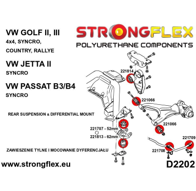 SILENTBLOCK Volkswagen Passat Passat B3/B4 Syncro 88-97 STRONGFLEX CASQUILLO DE SUSPENSIÓN TRASERA 4X4 SPORT KIT 4 Unidades