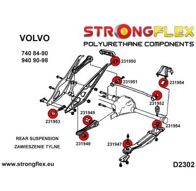 SILENTBLOCK Volvo 900 Series (90-98) 940 (90-98) BRAZO DE ARRASTRE TRASERO STRONGFLEX - KIT DE CASQUILLOS DELANTEROS 2 PIEZAS.