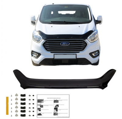 Protector de capó Oneway apto para Ford Transit Custom MK1 Facelift 2018-2023 - Negro brillante