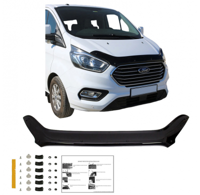 Protector de capó Oneway apto para Ford Transit Custom MK1 Facelift 2018-2023 - Negro brillante
