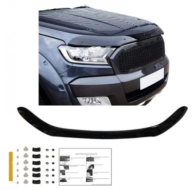 Protector de capó Oneway apto para Ford Ranger T7/T8 2015-2022 - Negro brillante