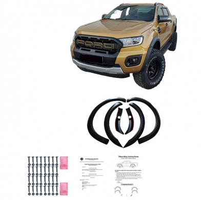 Pasos de rueda Oneway aptos para Ford Ranger T8 2019-2022 (con cinta) - Negro mate