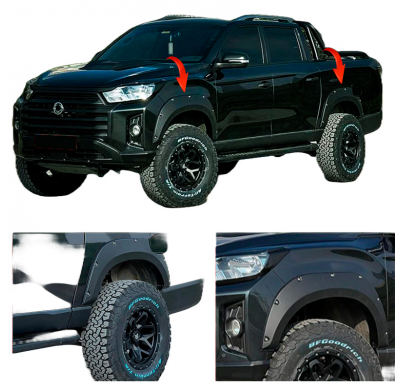 Pasos de rueda Oneway aptos para SsangYong Musso Grand (distancia entre ejes corta) 2018-2020 - Negro mate