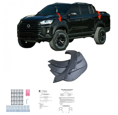 Pasos de rueda Oneway aptos para SsangYong Musso Grand (distancia entre ejes corta) 2018-2020 - Negro mate