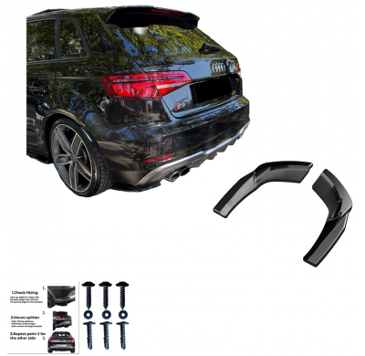 Difusores laterales traseros Oneway aptos para Audi S3 Sportback 8V Facelift 2016-2020 - Negro brillante