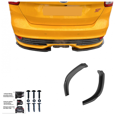 Difusores laterales traseros Oneway aptos para Ford Focus ST MK3 Facelift 2015-2018 - Negro brillante