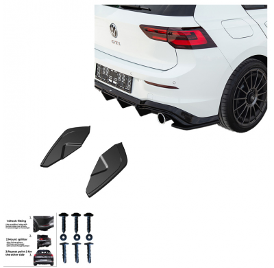 Difusores laterales traseros Oneway aptos para Volkswagen Golf VIII HB GTI 2020- - Negro brillante